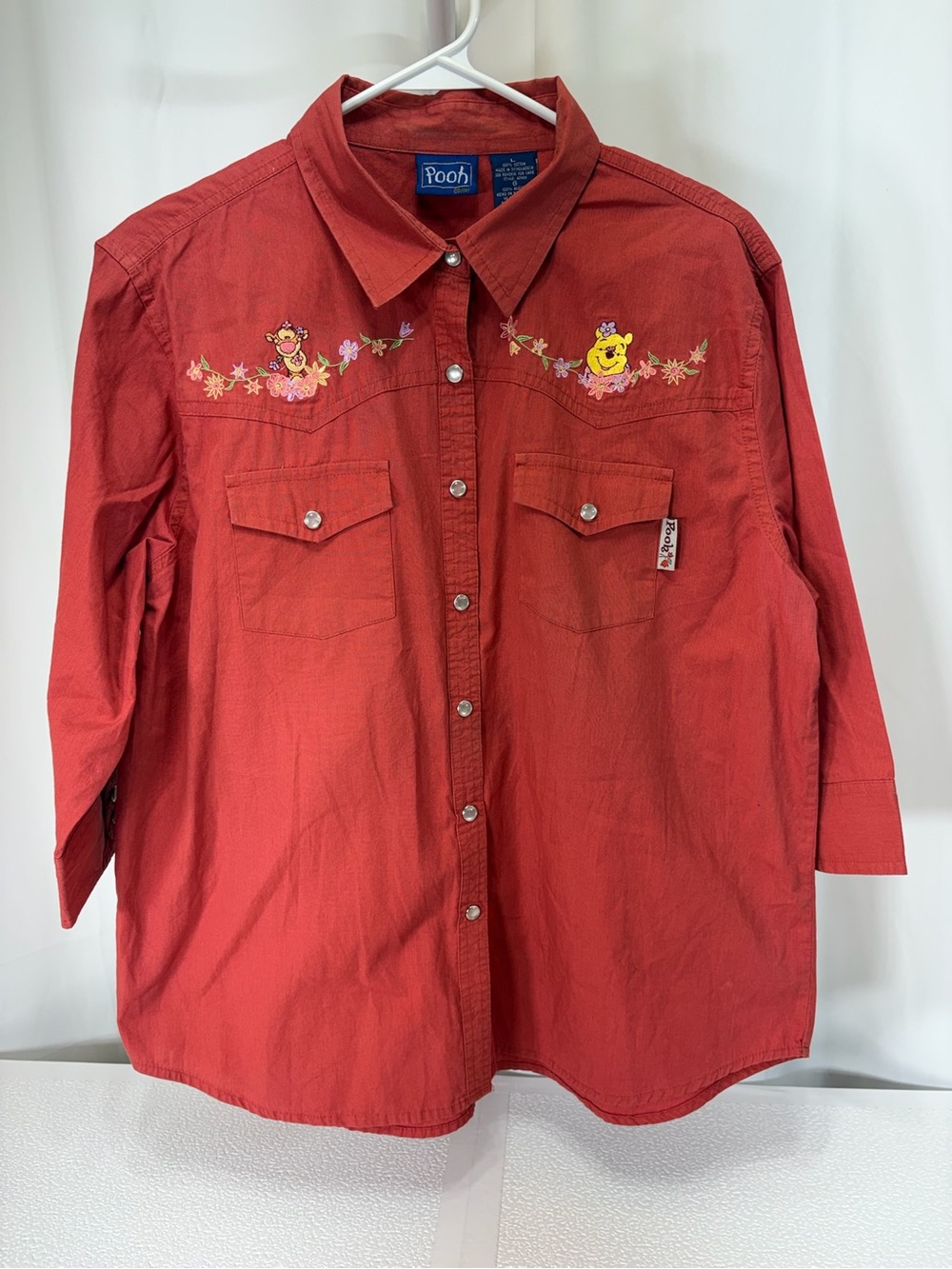 Disney Red Button-Down Shirt with Embroidered Pooh and Tigger 4047